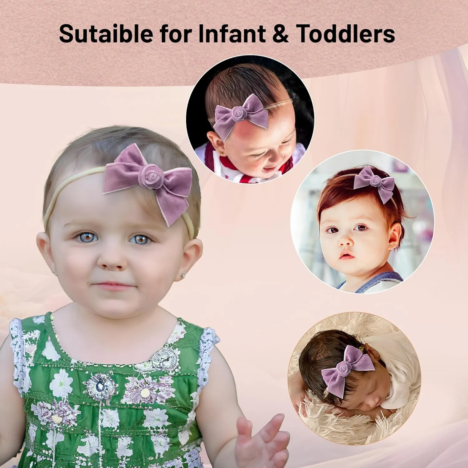 Rosette Velvet Baby Band - Lavender | Soft Plush Velvet Headband w/ Delicate Rosette Detail | Comfortable Elasticated Fit for Special Occasions & Everyday Wear | Elegant Accessory for Your Little One