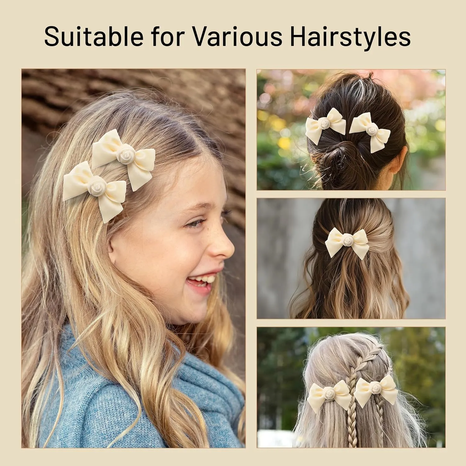 Rosette Velvet Double Clip Set - Cream | Elegant Velvet Hair Clips with Hand-Crafted Rosette Accents | Secure Alligator Clips for Timeless Style | Perfect for Special Occasions & Everyday Wear
