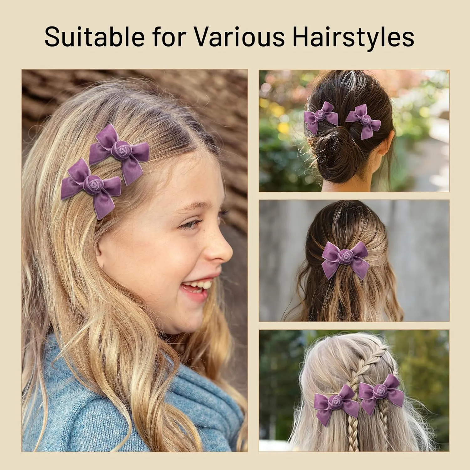 Rosette Velvet Double Clip Set - Lavender | Elegant Velvet Hair Clips with Hand-Crafted Rosette Accents | Secure Alligator Clips for Timeless Style | Perfect for Special Occasions & Everyday Wear