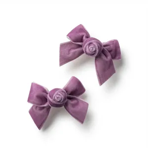 Rosette Velvet Double Clip Set - Lavender | Elegant Velvet Hair Clips with Hand-Crafted Rosette Accents | Secure Alligator Clips for Timeless Style | Perfect for Special Occasions & Everyday Wear