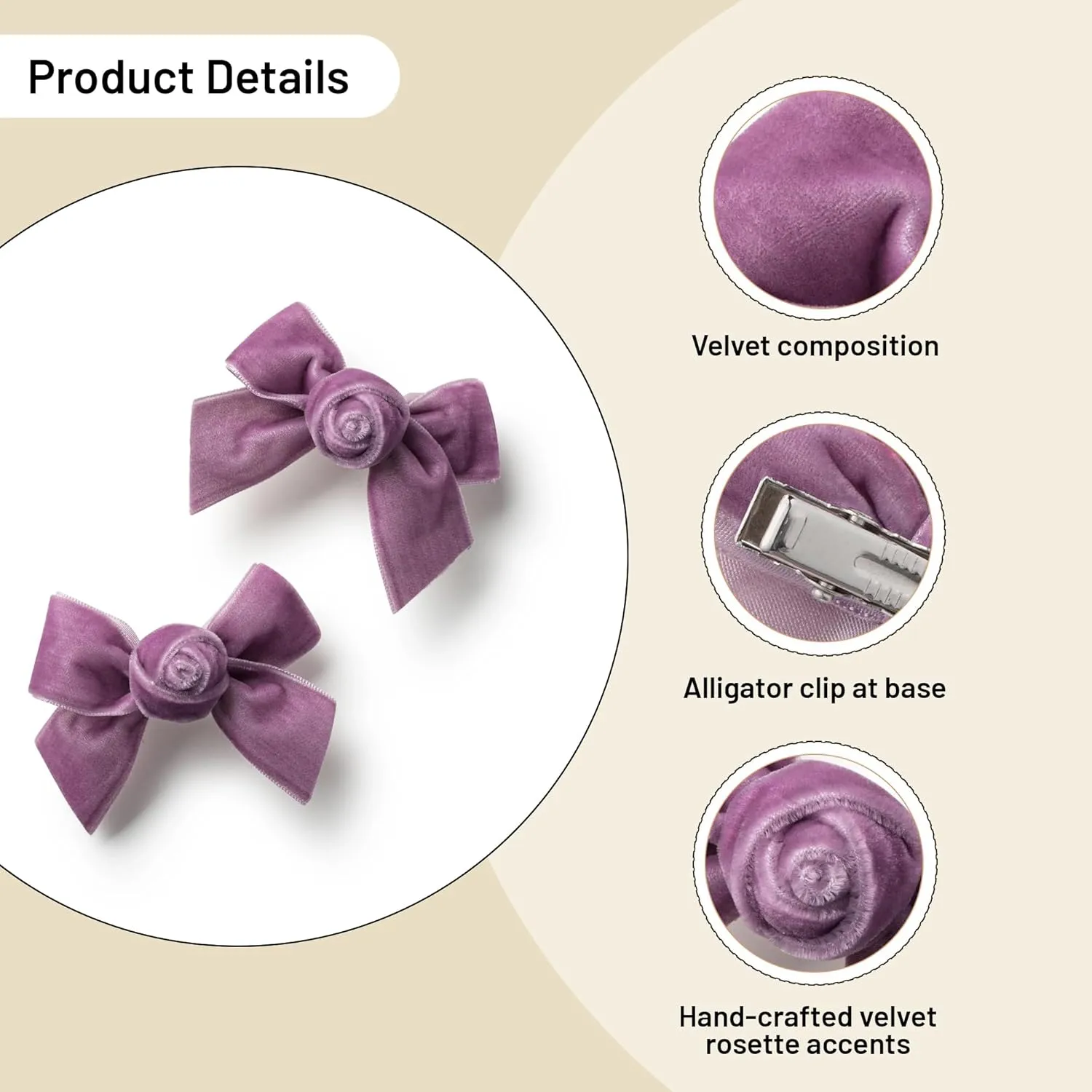 Rosette Velvet Double Clip Set - Lavender | Elegant Velvet Hair Clips with Hand-Crafted Rosette Accents | Secure Alligator Clips for Timeless Style | Perfect for Special Occasions & Everyday Wear