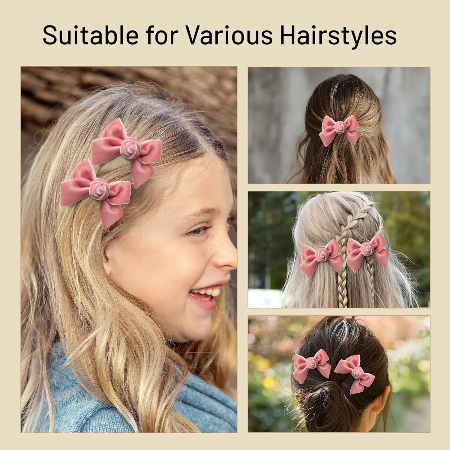 Rosette Velvet Double Clip Set - Mauve | Elegant Velvet Hair Clips with Hand-Crafted Rosette Accents | Secure Alligator Clips for Timeless Style | Perfect for Special Occasions & Everyday Wear