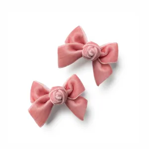 Rosette Velvet Double Clip Set - Mauve | Elegant Velvet Hair Clips with Hand-Crafted Rosette Accents | Secure Alligator Clips for Timeless Style | Perfect for Special Occasions & Everyday Wear