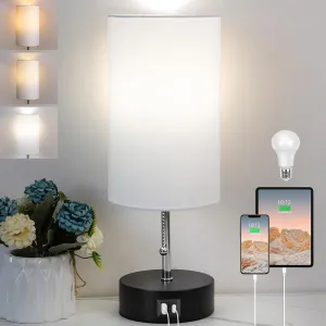 ROTTOGOON 3-Color Temperature Bedside Lamp Nightstand Lamp with USB A Port and C Port, Table Lamp for Bedroom with LED Bulb Small Lamps for Living Room (White)