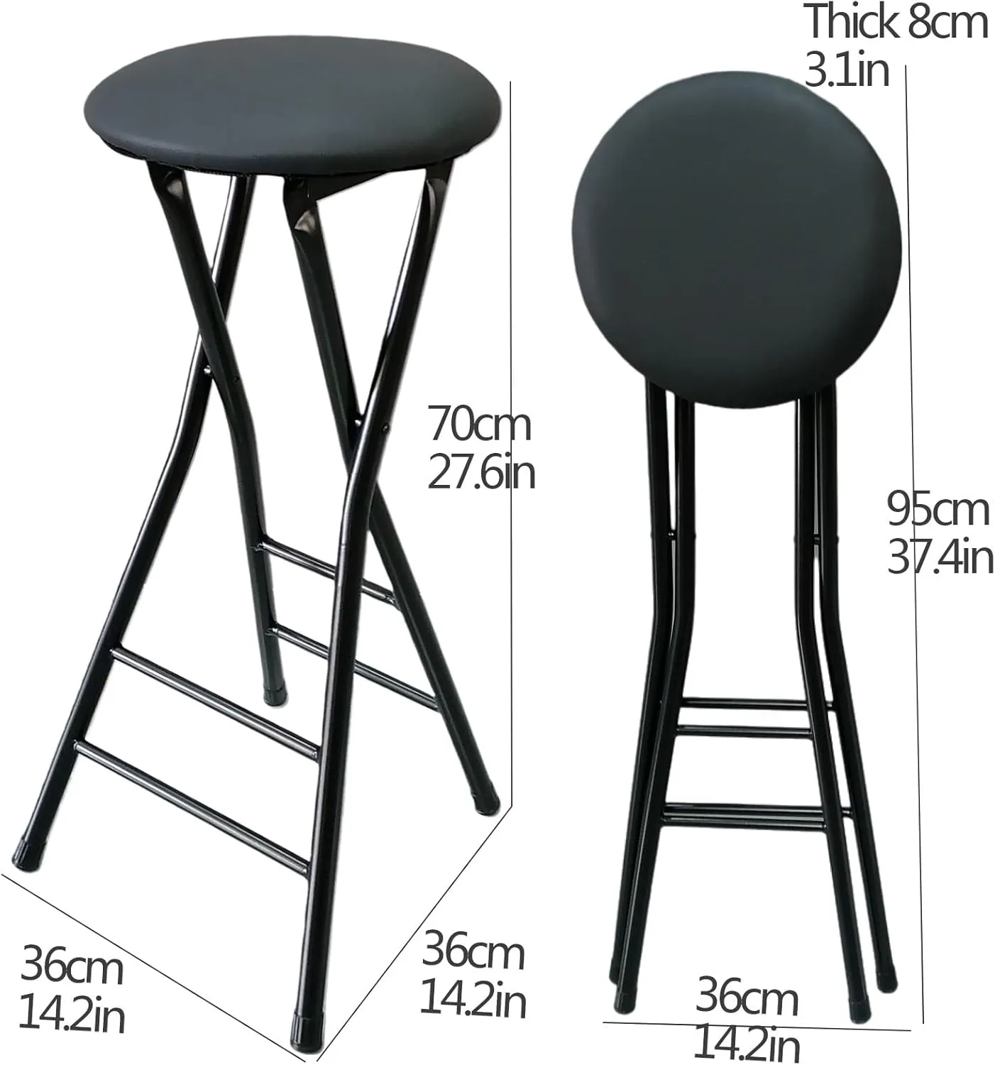 Round Padded Folding High Chiar for Kitchen, Outdoor, Camping, Foldable Bar Stool Backless, Portable Adult Foldable Stool