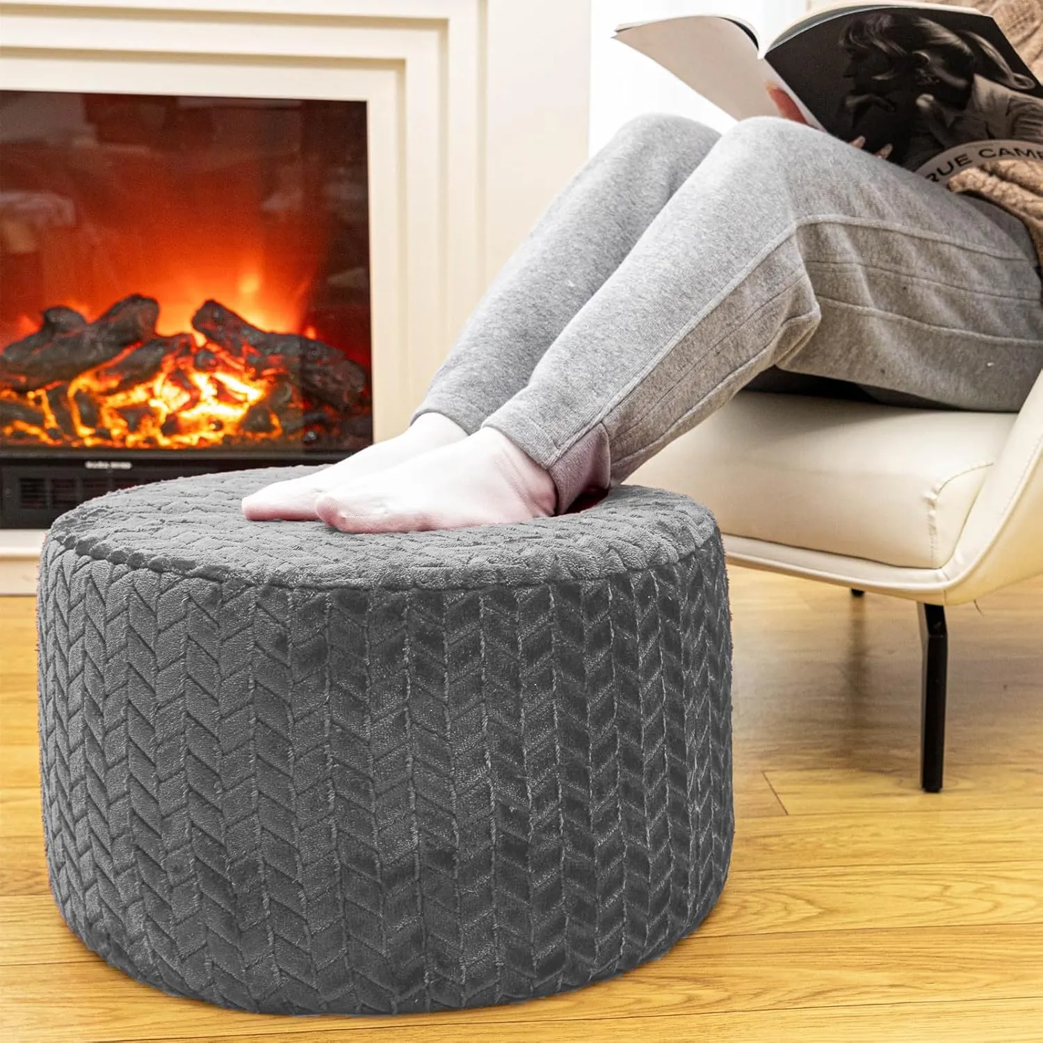 Round Pouf Ottoman Stuffed Velvet Floor Pouf Footrest Foot Stool Bean Bag Floor Chair for Bed Room Living Room Accent Seat 20x12inches with Filler