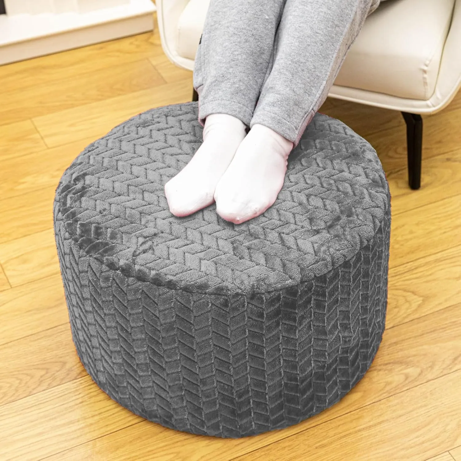 Round Pouf Ottoman Stuffed Velvet Floor Pouf Footrest Foot Stool Bean Bag Floor Chair for Bed Room Living Room Accent Seat 20x12inches with Filler