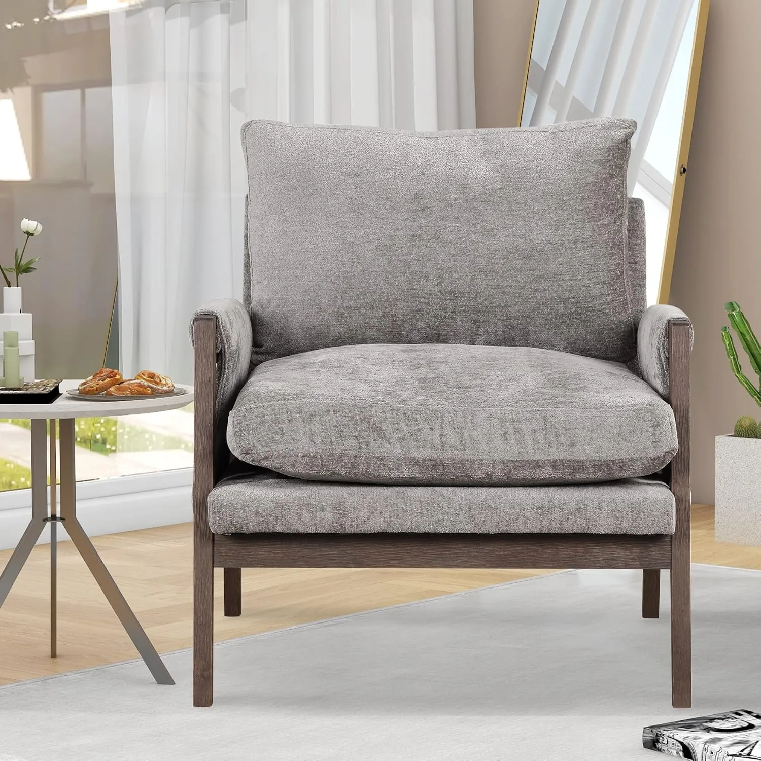 Roundhill Furniture Kelly Mid-Century Modern Velvet Accent Armchair, Gray