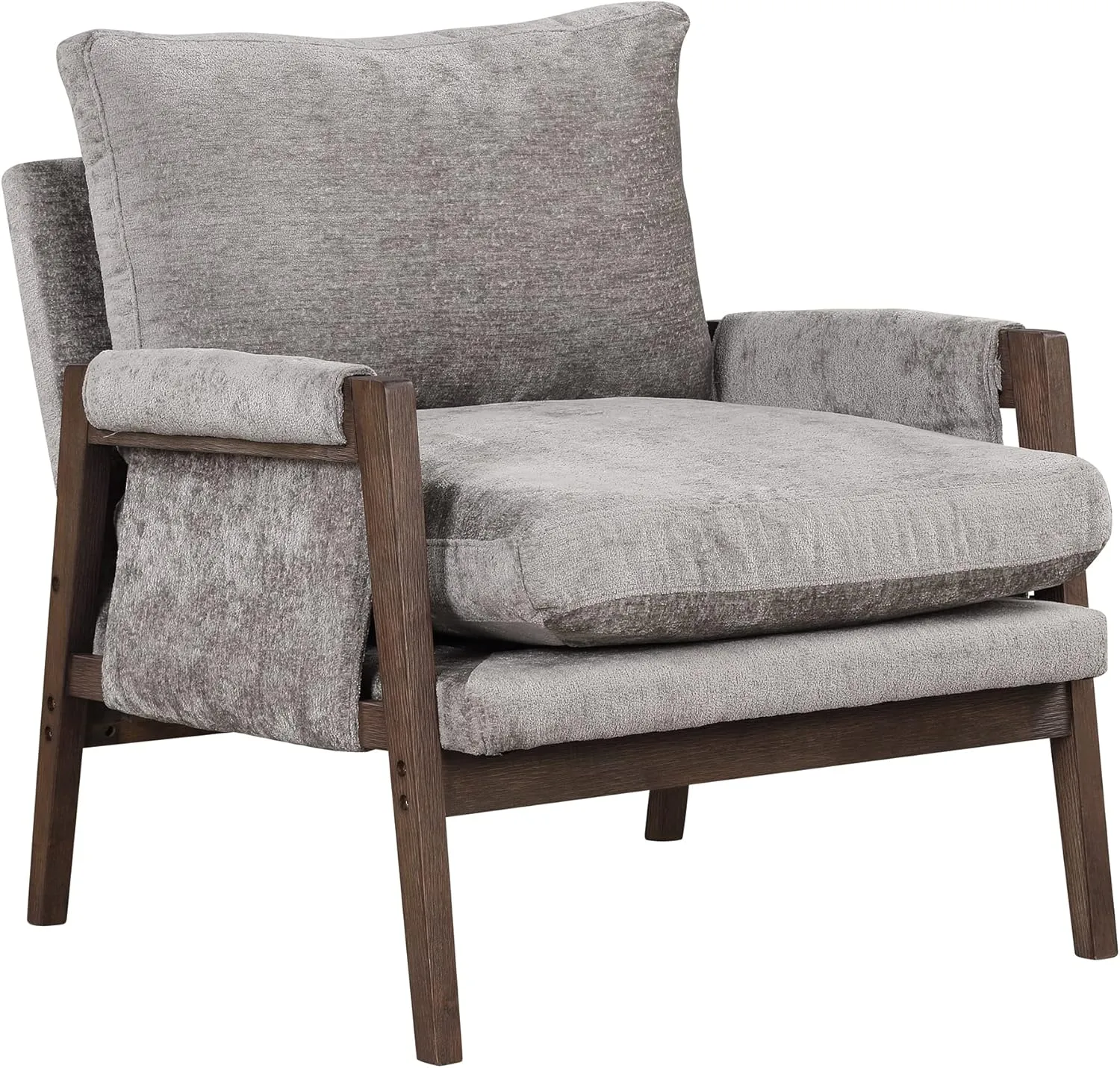 Roundhill Furniture Kelly Mid-Century Modern Velvet Accent Armchair, Gray