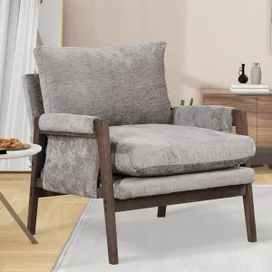 Roundhill Furniture Kelly Mid-Century Modern Velvet Accent Armchair, Gray