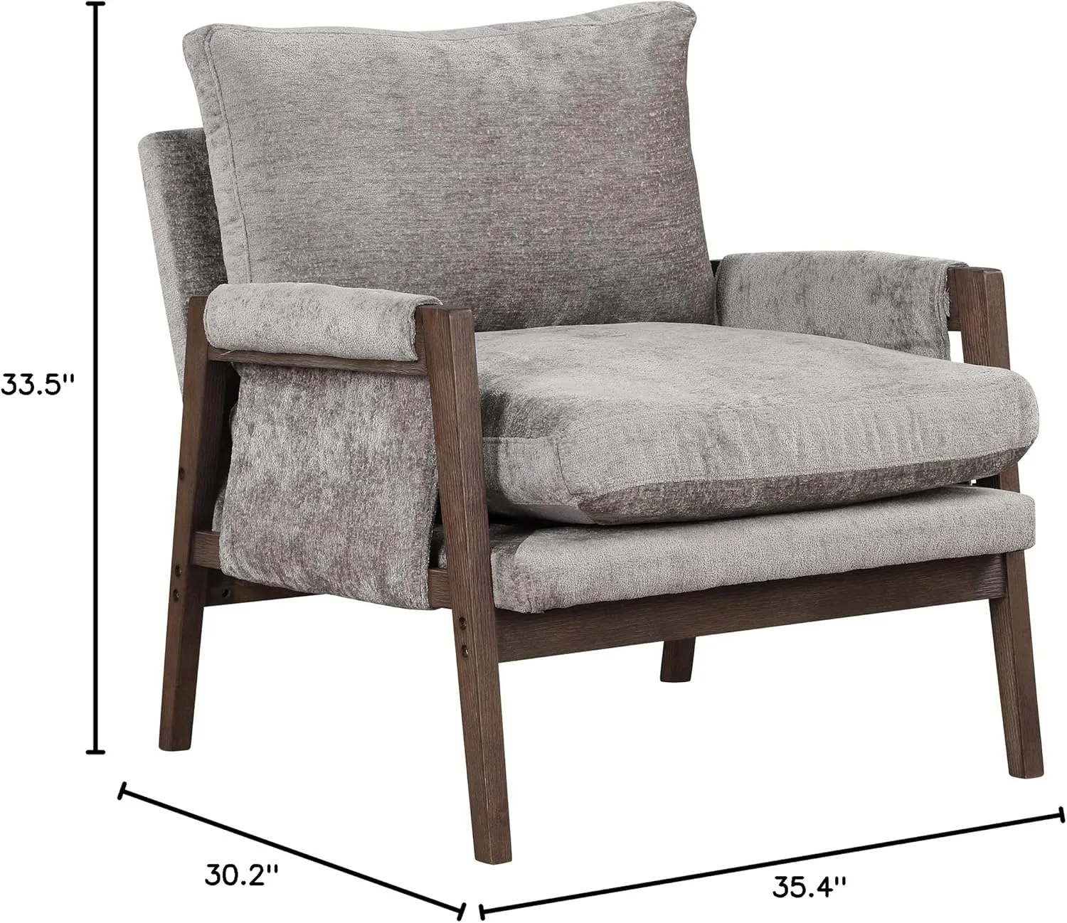 Roundhill Furniture Kelly Mid-Century Modern Velvet Accent Armchair, Gray