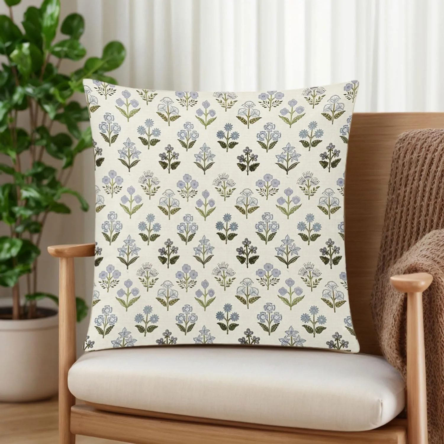 Sage Green Blue Floral Pillow Cover 18x18 Set of 6 Minimalist Modern Throw Pillow Covers Square Cushion Covers for Couch Sofa Living Room Home Decor
