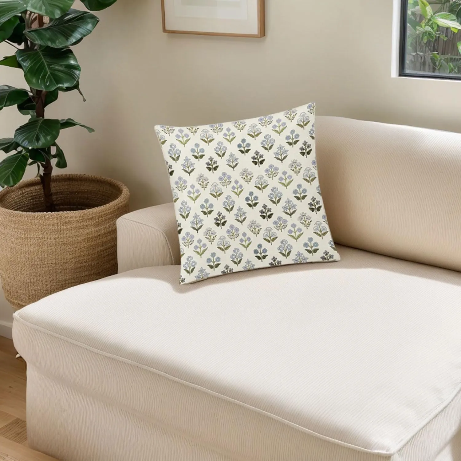 Sage Green Blue Floral Pillow Cover 18x18 Set of 6 Minimalist Modern Throw Pillow Covers Square Cushion Covers for Couch Sofa Living Room Home Decor