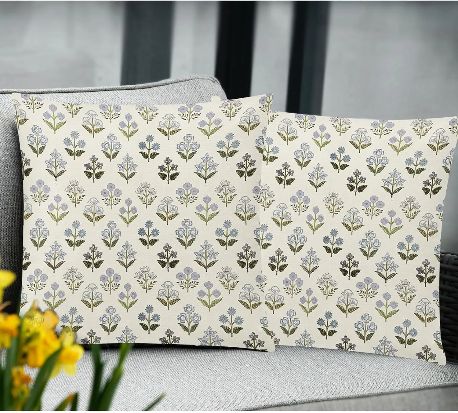 Sage Green Blue Floral Pillow Cover 18x18 Set of 6 Minimalist Modern Throw Pillow Covers Square Cushion Covers for Couch Sofa Living Room Home Decor