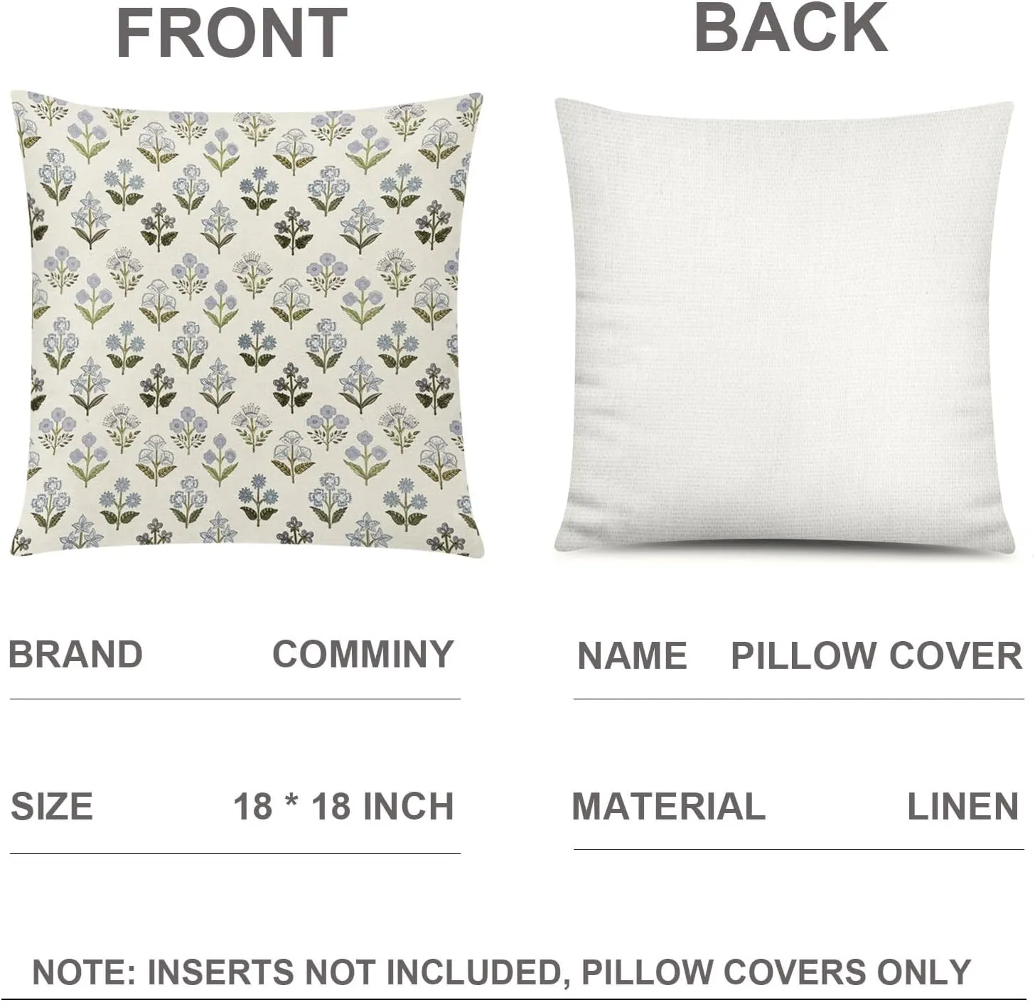 Sage Green Blue Floral Pillow Cover 18x18 Set of 6 Minimalist Modern Throw Pillow Covers Square Cushion Covers for Couch Sofa Living Room Home Decor