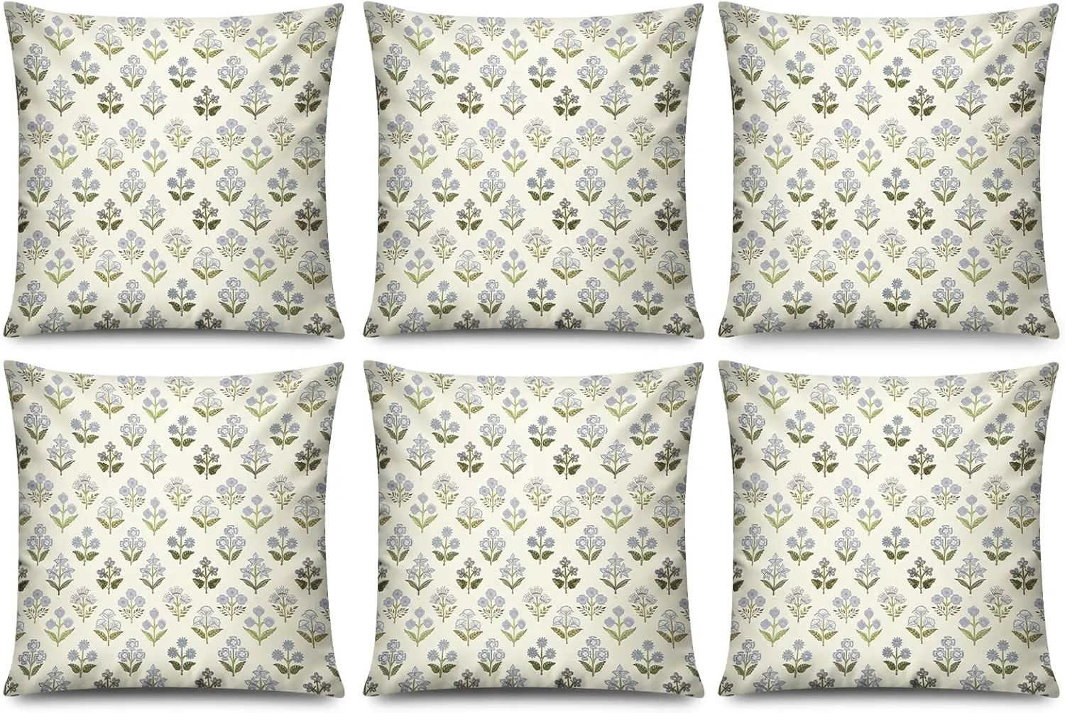Sage Green Blue Floral Pillow Cover 18x18 Set of 6 Minimalist Modern Throw Pillow Covers Square Cushion Covers for Couch Sofa Living Room Home Decor