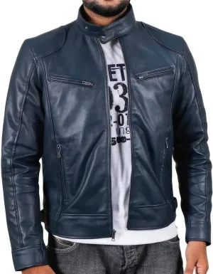 Salaar & Co Men’s Genuine Sheepskin Biker Jacket - Handsome Moto Rider Style with Stand Collar, Korean Influence, Slim Fit