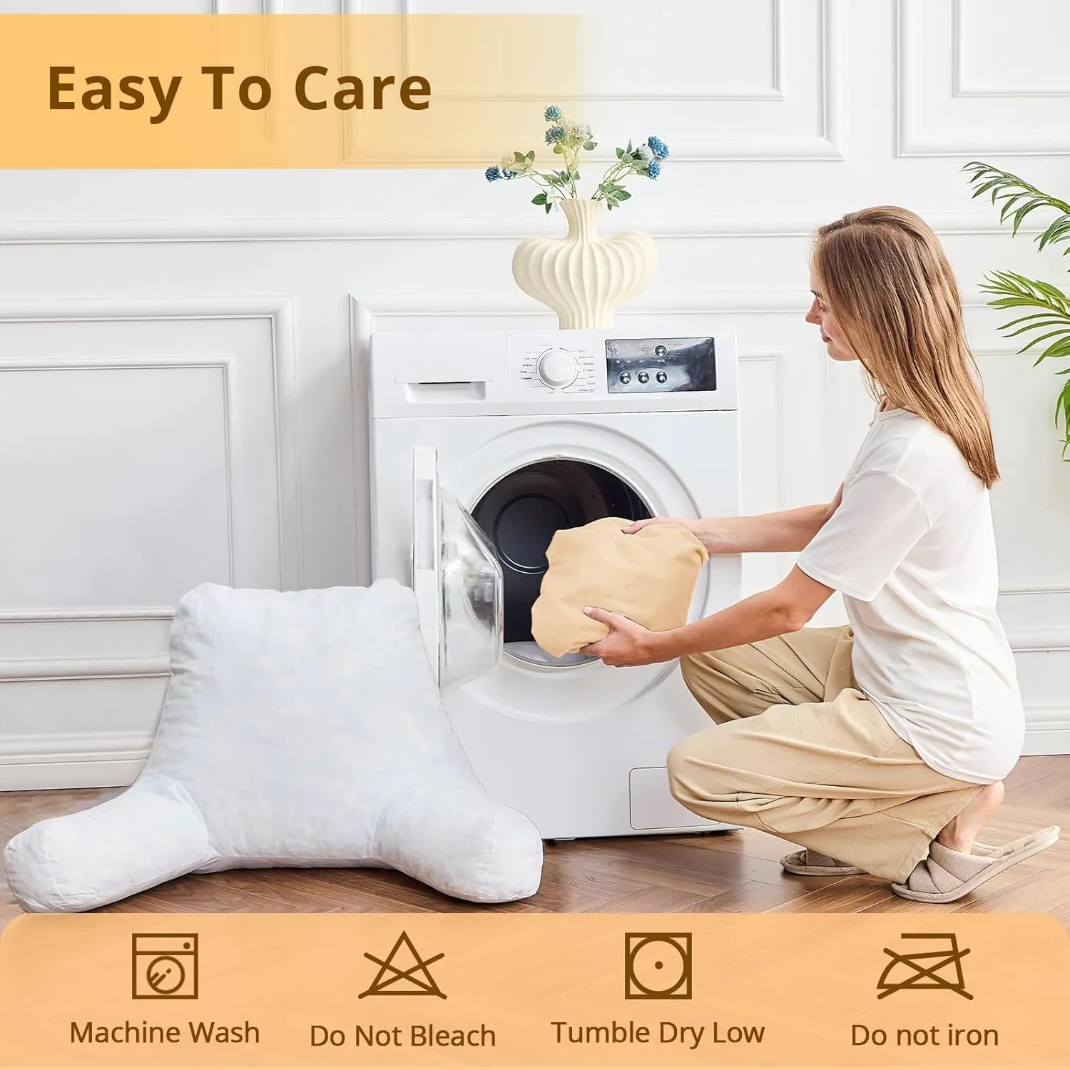 Sasttie Reading Pillow, Velvet Back Pillow for Bed Sitting Up, Adult Back-Rest Support Cushion with Arms for Sit Up on Couch, Sofa, and Floor, Dorm Essentials, Reading Accessories, Camel