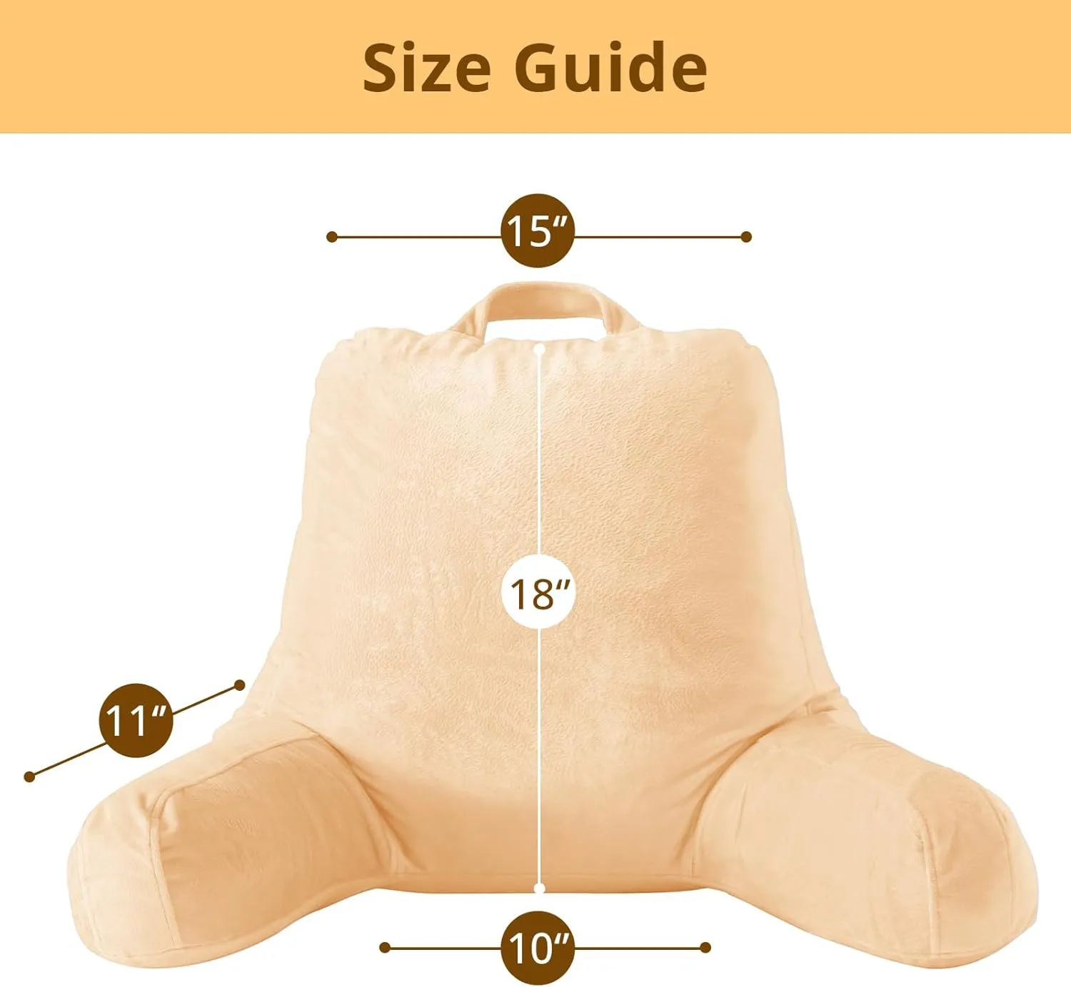 Sasttie Reading Pillow, Velvet Back Pillow for Bed Sitting Up, Adult Back-Rest Support Cushion with Arms for Sit Up on Couch, Sofa, and Floor, Dorm Essentials, Reading Accessories, Camel