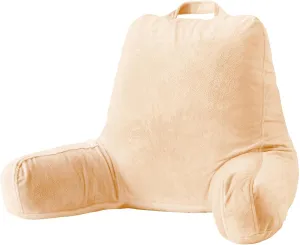 Sasttie Reading Pillow, Velvet Back Pillow for Bed Sitting Up, Adult Back-Rest Support Cushion with Arms for Sit Up on Couch, Sofa, and Floor, Dorm Essentials, Reading Accessories, Camel
