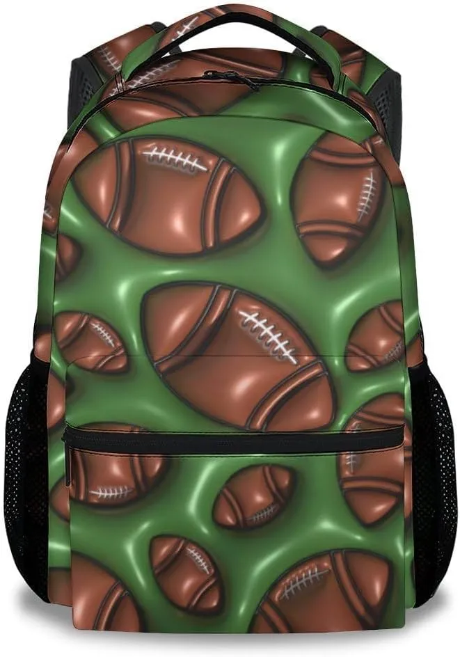 School Backpack for Boys - 2D Football Bookbag - Lightweight Durable Large Capacity - 17 Inch Green Kid Backpack for School, Travel and Camp