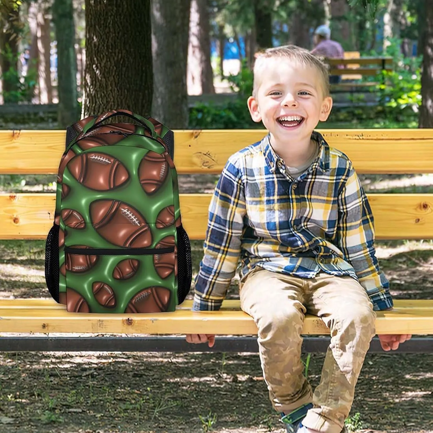 School Backpack for Boys - 2D Football Bookbag - Lightweight Durable Large Capacity - 17 Inch Green Kid Backpack for School, Travel and Camp