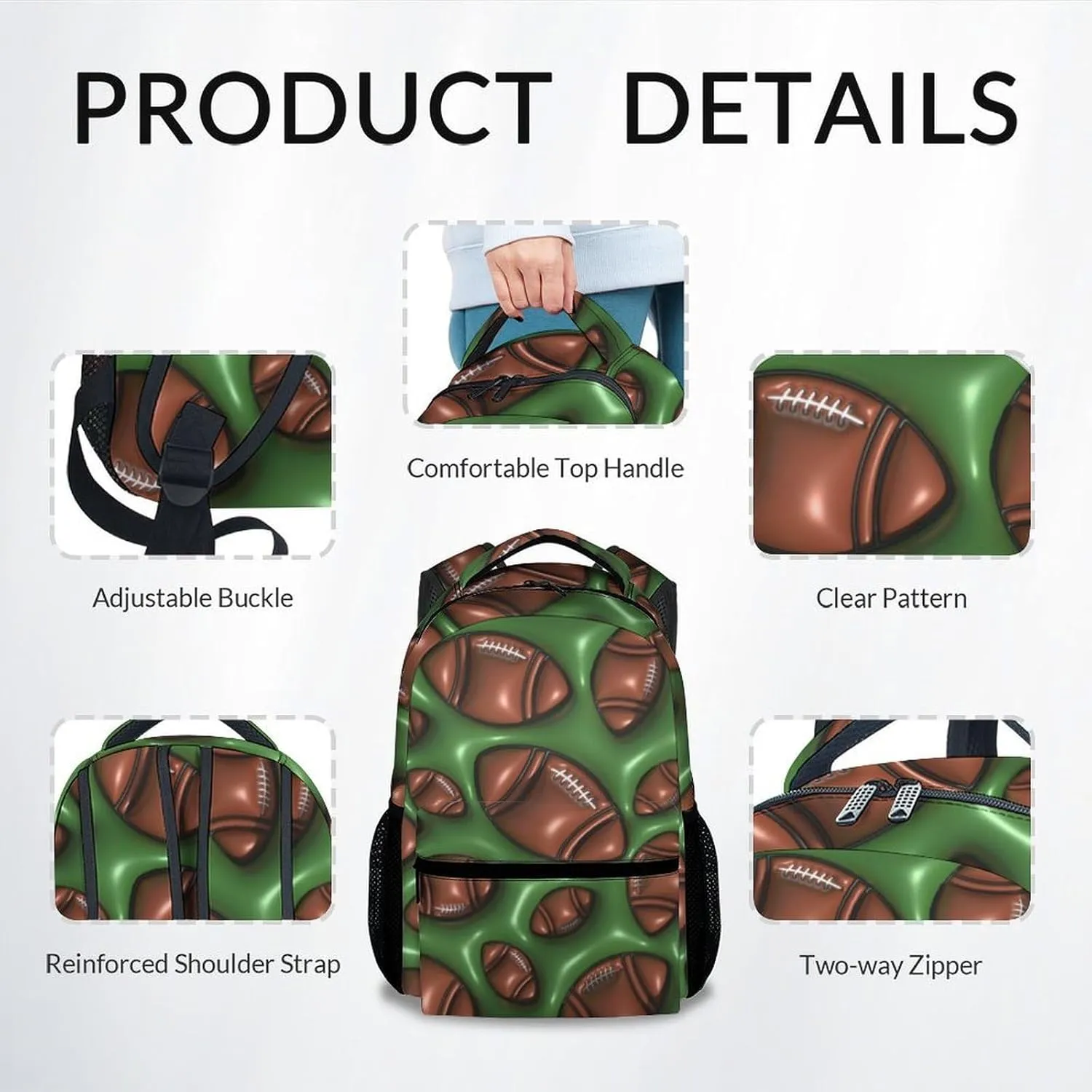 School Backpack for Boys - 2D Football Bookbag - Lightweight Durable Large Capacity - 17 Inch Green Kid Backpack for School, Travel and Camp