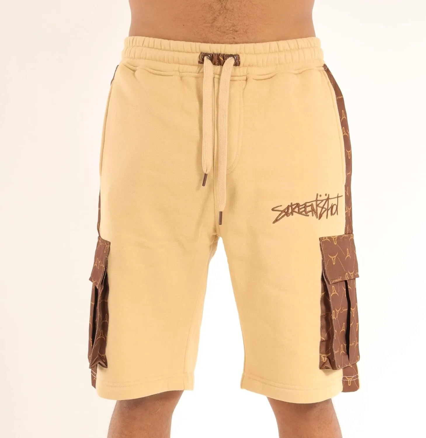 SCREENSHOT Mens Urban NYC Hip Hop Utility Fit Premium Fleece Shorts - Varsity Street Fashion SweatShorts Ribbed Wasteband
