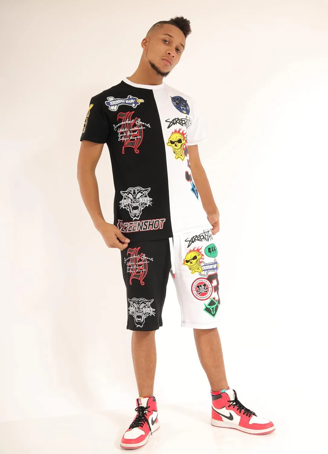 SCREENSHOT Mens Urban NYC Hip Hop Utility Fit Premium Fleece Shorts - Varsity Street Fashion SweatShorts Ribbed Wasteband
