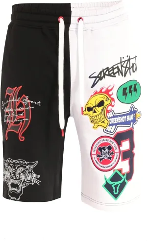 SCREENSHOT Mens Urban NYC Hip Hop Utility Fit Premium Fleece Shorts - Varsity Street Fashion SweatShorts Ribbed Wasteband