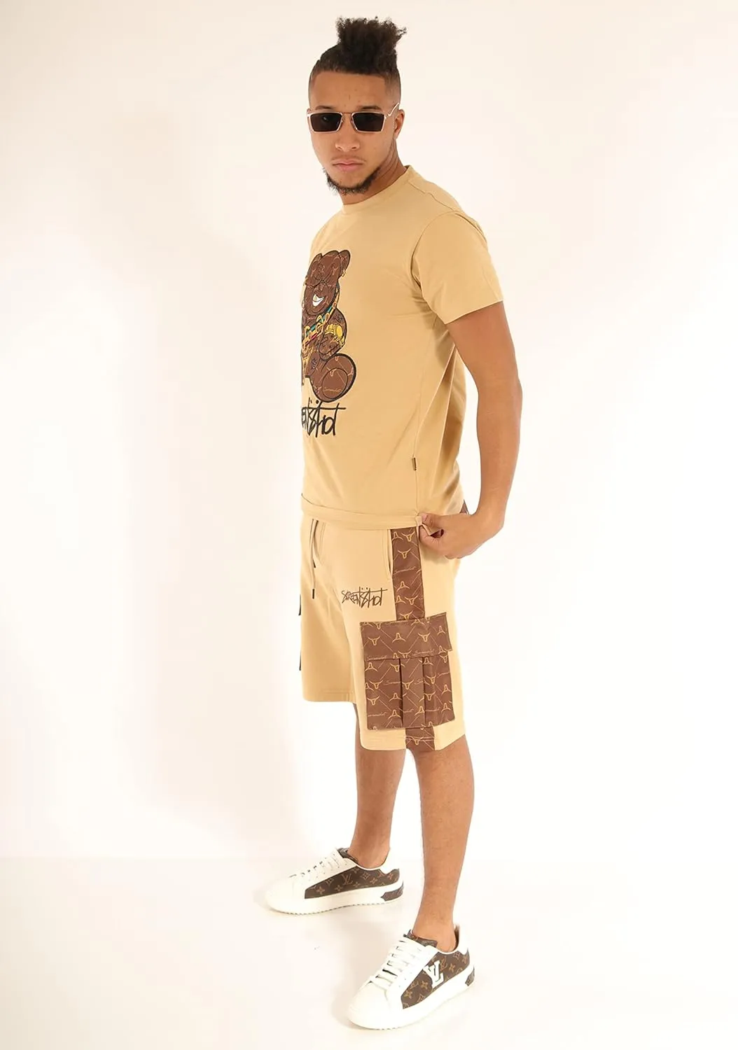 SCREENSHOT Mens Urban NYC Hip Hop Utility Fit Premium Fleece Shorts - Varsity Street Fashion SweatShorts Ribbed Wasteband