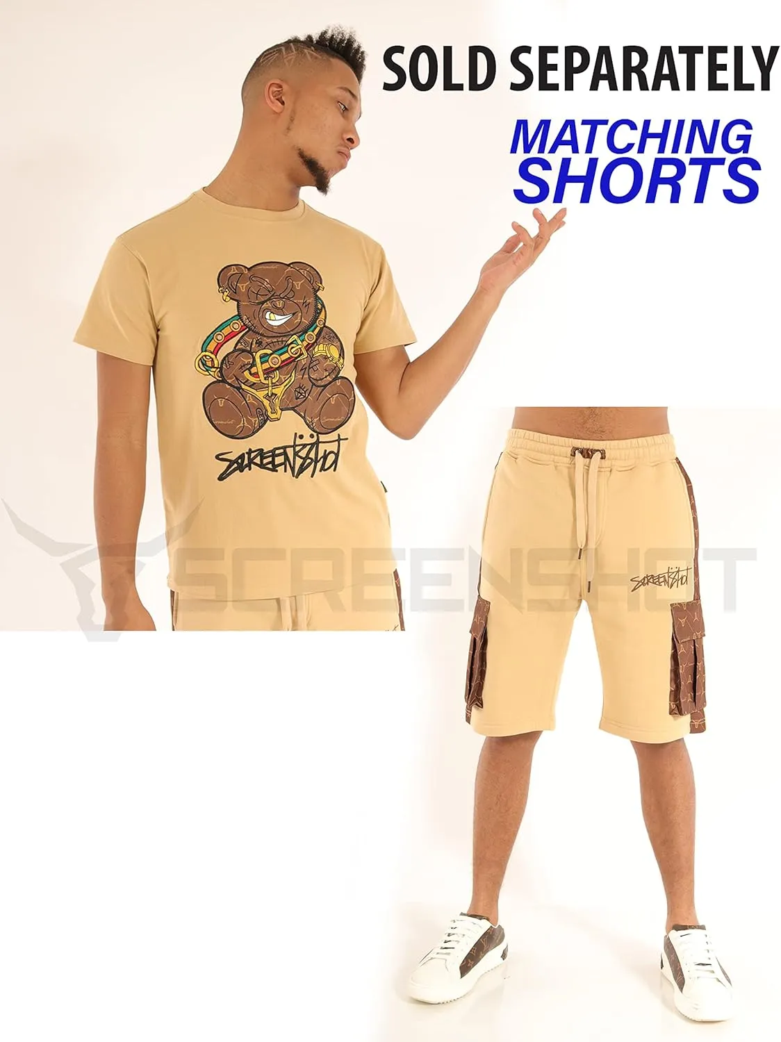 SCREENSHOT Mens Urban NYC Hip Hop Utility Fit Premium Fleece Shorts - Varsity Street Fashion SweatShorts Ribbed Wasteband