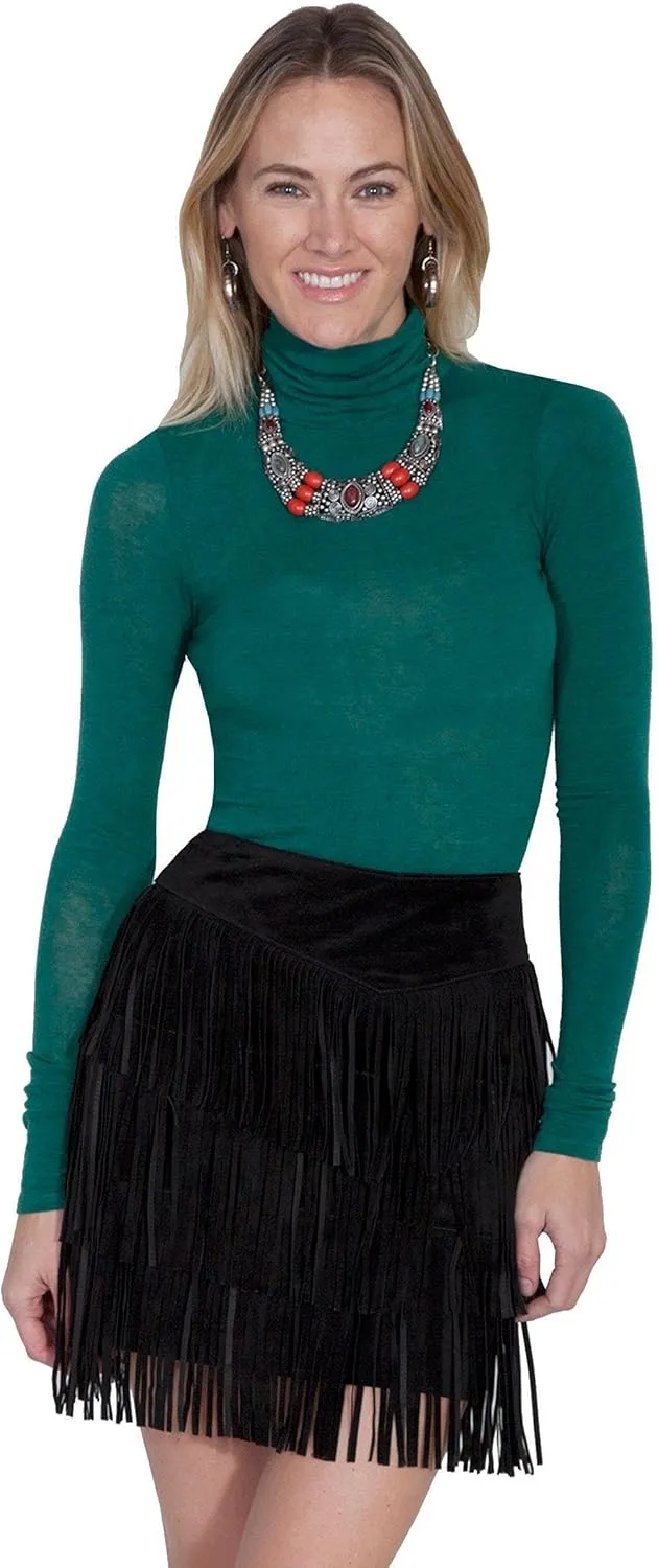 Scully Women's Fringe Tiered Suede Mini Skirt - L704-Trq
