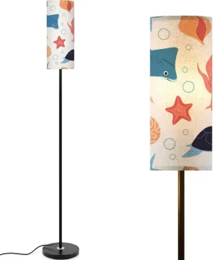 Sea animals fish whale jellyfish shell coral seaweed crab starfish Modern Floor Lamp Minimalist Standing Lamps for Living Room LED Corner Lamp Remote Control Metal Pole Lamp for Bedroom, Reading