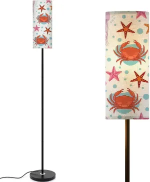 Sea Animals White Seamless Crab Jellyfish seastars White Modern Floor Lamp Minimalist Standing Lamps for Living Room LED Corner Lamp Remote Control Metal Pole Lamp for Bedroom, Reading
