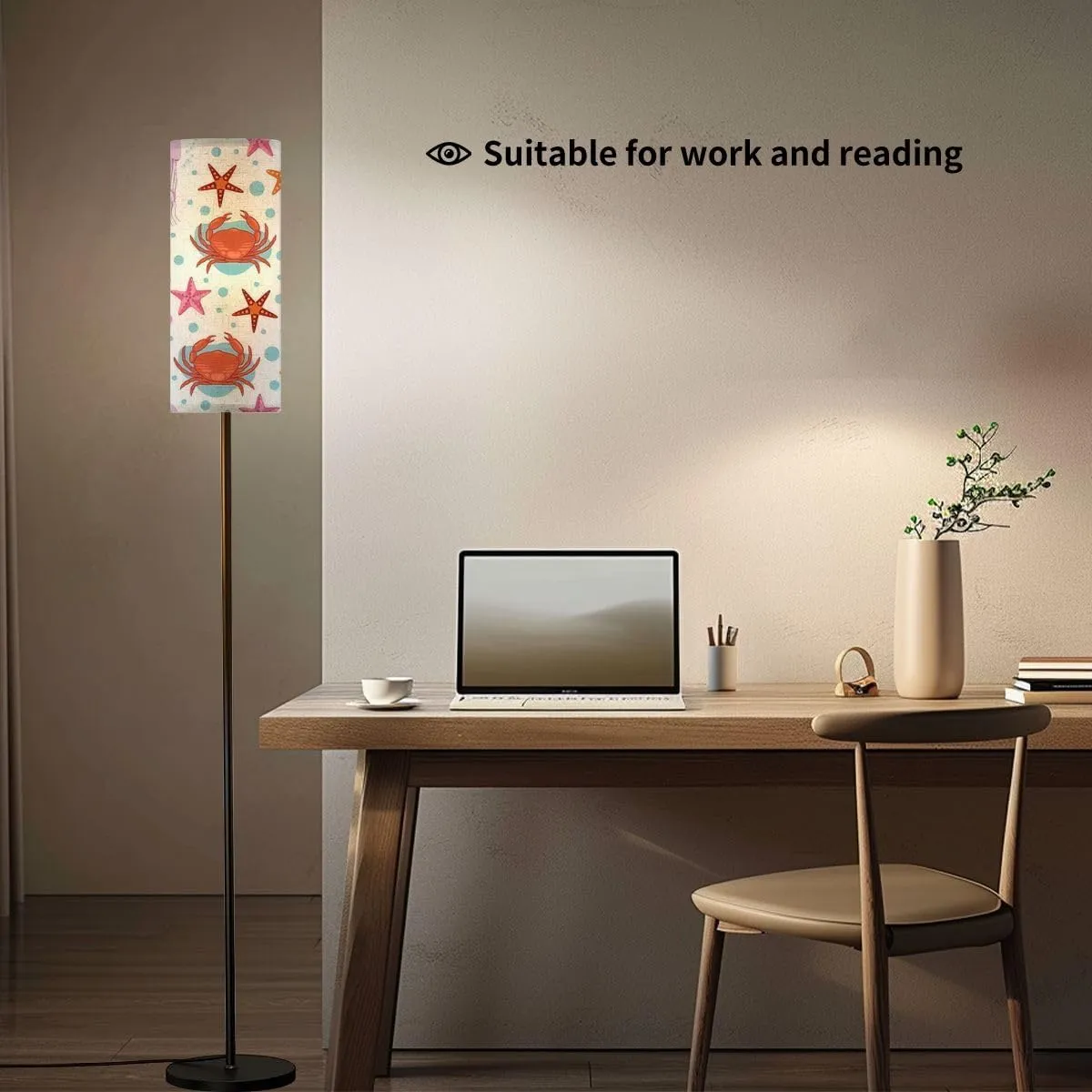 Sea Animals White Seamless Crab Jellyfish seastars White Modern Floor Lamp Minimalist Standing Lamps for Living Room LED Corner Lamp Remote Control Metal Pole Lamp for Bedroom, Reading