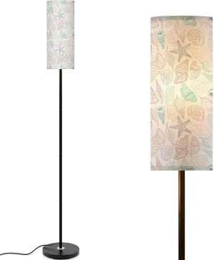 Sea bottom seamless pattern Summer beach hand drawn seaside print Modern Floor Lamp Minimalist Standing Lamps for Living Room LED Corner Lamp Remote Control Metal Pole Lamp for Bedroom, Reading