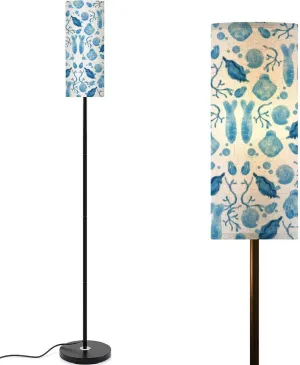 sea pattern watercolor style seashells corals starfish pearl seahorse Modern Floor Lamp Minimalist Standing Lamps for Living Room LED Corner Lamp Remote Control Metal Pole Lamp for Bedroom, Reading