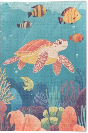 Sea Turtle Tortoise Fish Ocean Jigsaw Puzzles 500 Pieces Toy Games Educational Gift Home Decor for Adults Kids S0406094