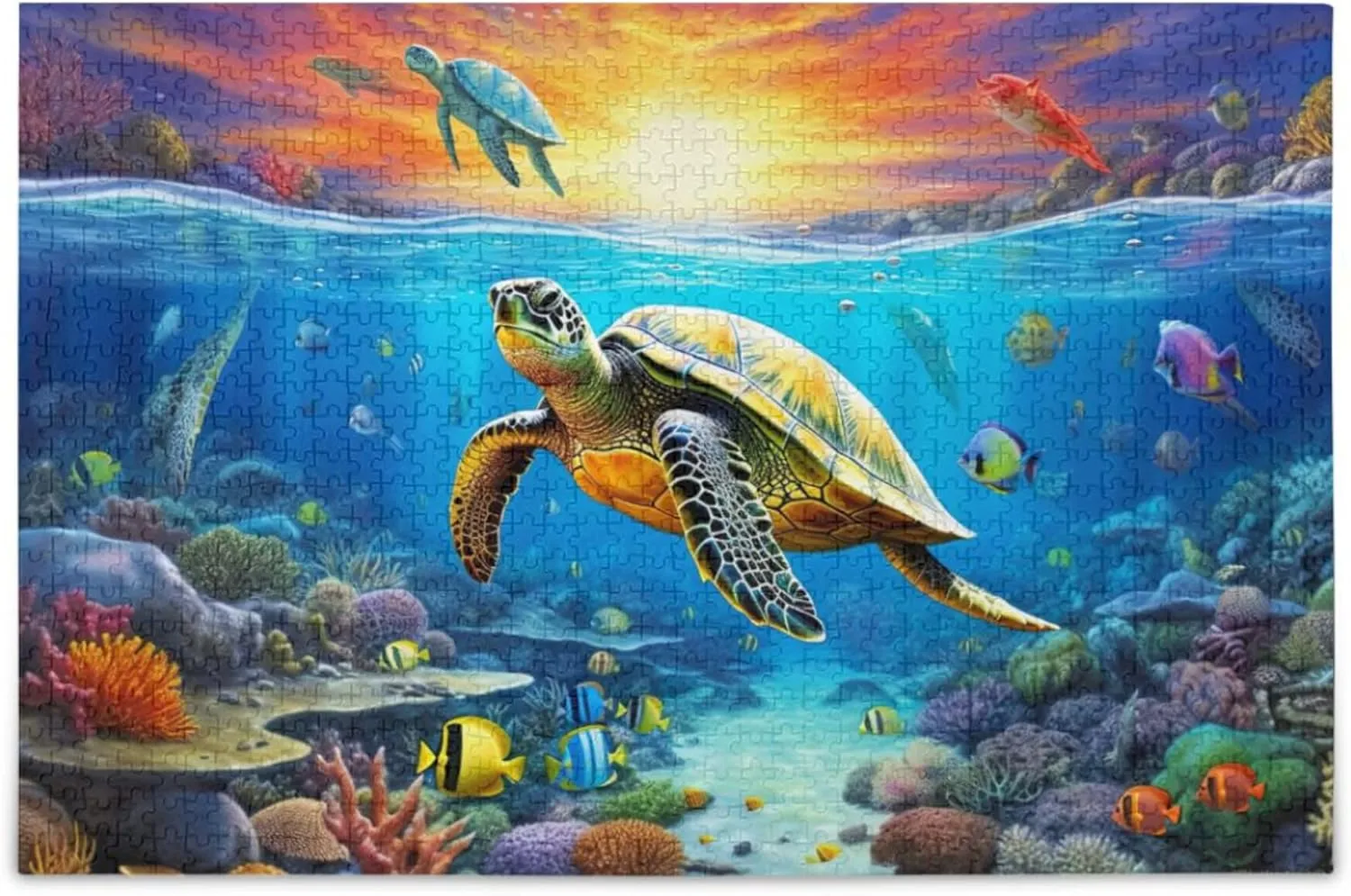 Sea Turtle Tropical Fish Jigsaw Puzzles 1000 Pieces Toy Games Educational Gift Home Decor for Adults Kids A110068