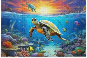 Sea Turtle Tropical Fish Jigsaw Puzzles 1000 Pieces Toy Games Educational Gift Home Decor for Adults Kids A110068