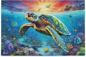Sea Turtle Tropical Fish Jigsaw Puzzles 1000 Pieces Toy Games Educational Gift Home Decor for Adults Kids A110070