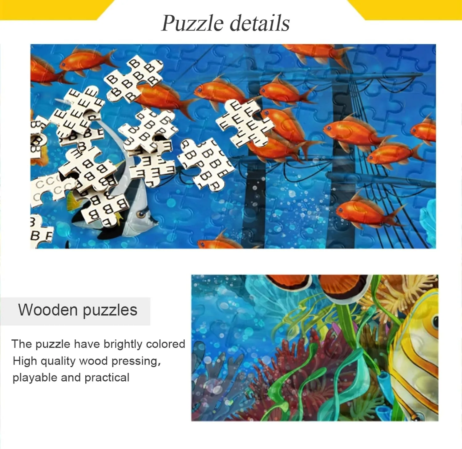 Seafloor Tropical Fishs Jigsaw Puzzle 500 Pieces Clownfishs Sunken Ship DIY Wall Art Intellectual Decompressing Fun Game for Adults Teens