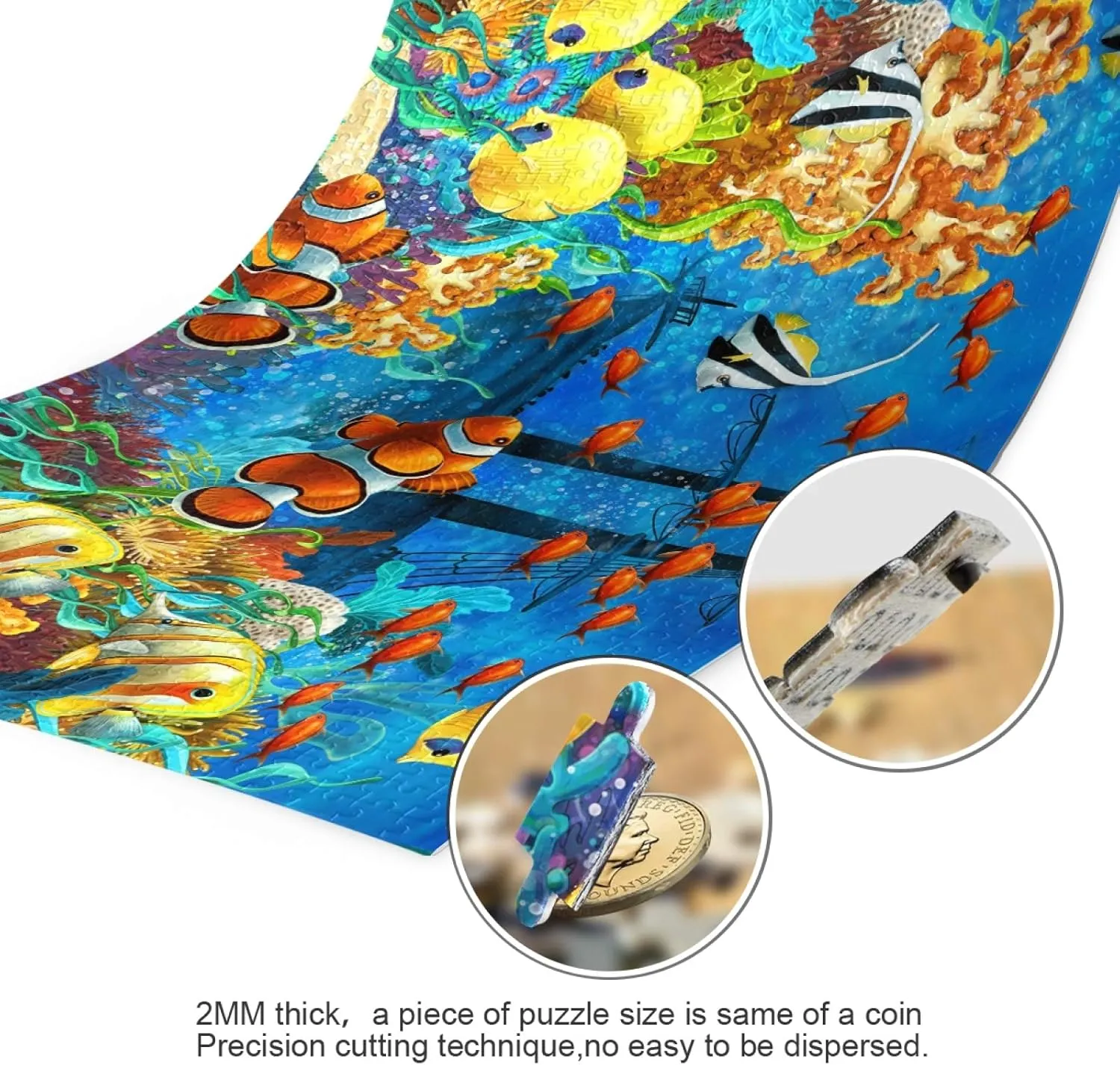 Seafloor Tropical Fishs Jigsaw Puzzle 500 Pieces Clownfishs Sunken Ship DIY Wall Art Intellectual Decompressing Fun Game for Adults Teens