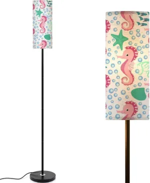 Seahorse starfish seamless pattern summer Cute Design for fabric decor Modern Floor Lamp Minimalist Standing Lamps for Living Room LED Corner Lamp Remote Control Metal Pole Lamp for Bedroom, Reading