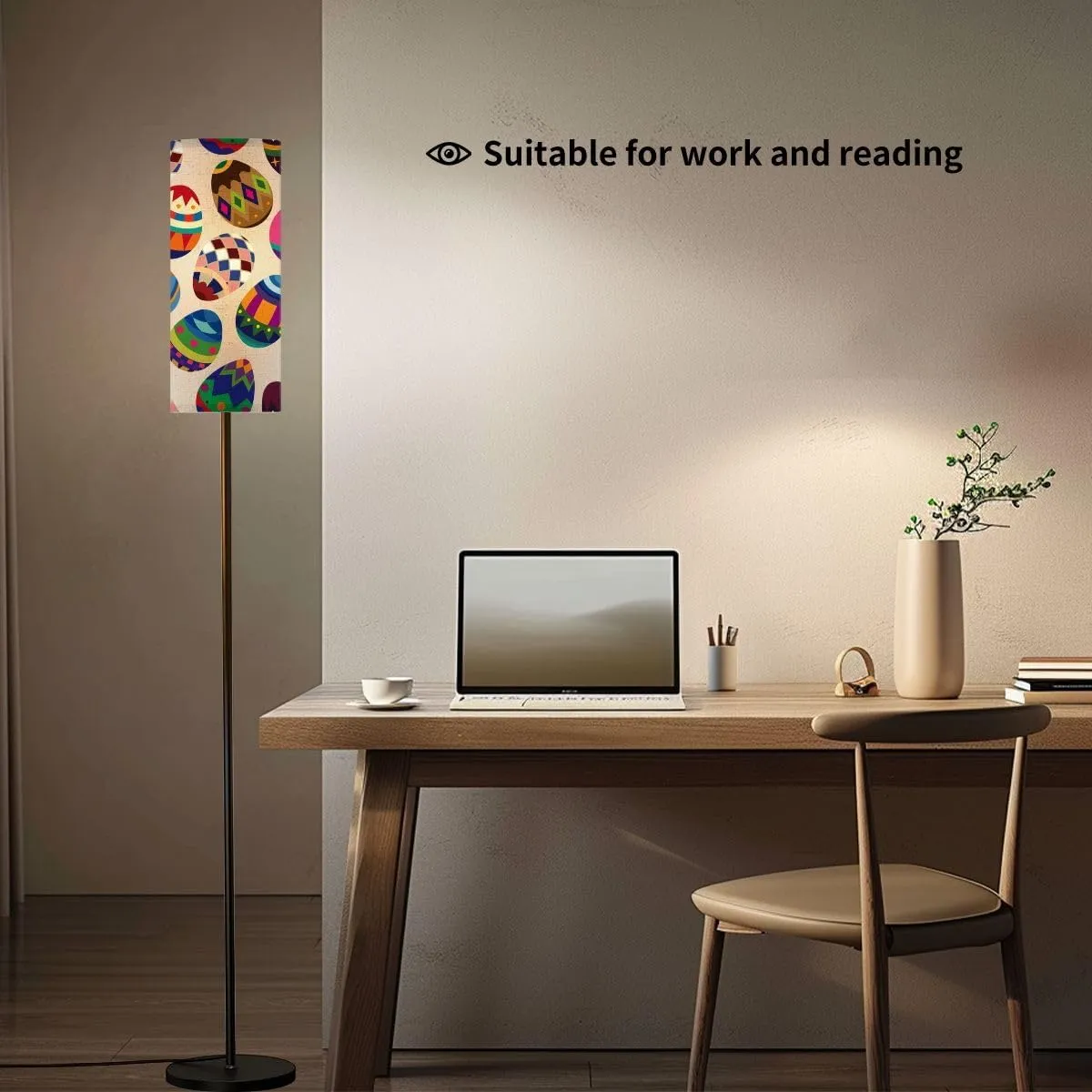 Seamless Easter Egg Pattern Modern Floor Lamp Minimalist Standing Lamps for Living Room LED Corner Lamp Remote Control Metal Pole Lamp for Bedroom, Reading