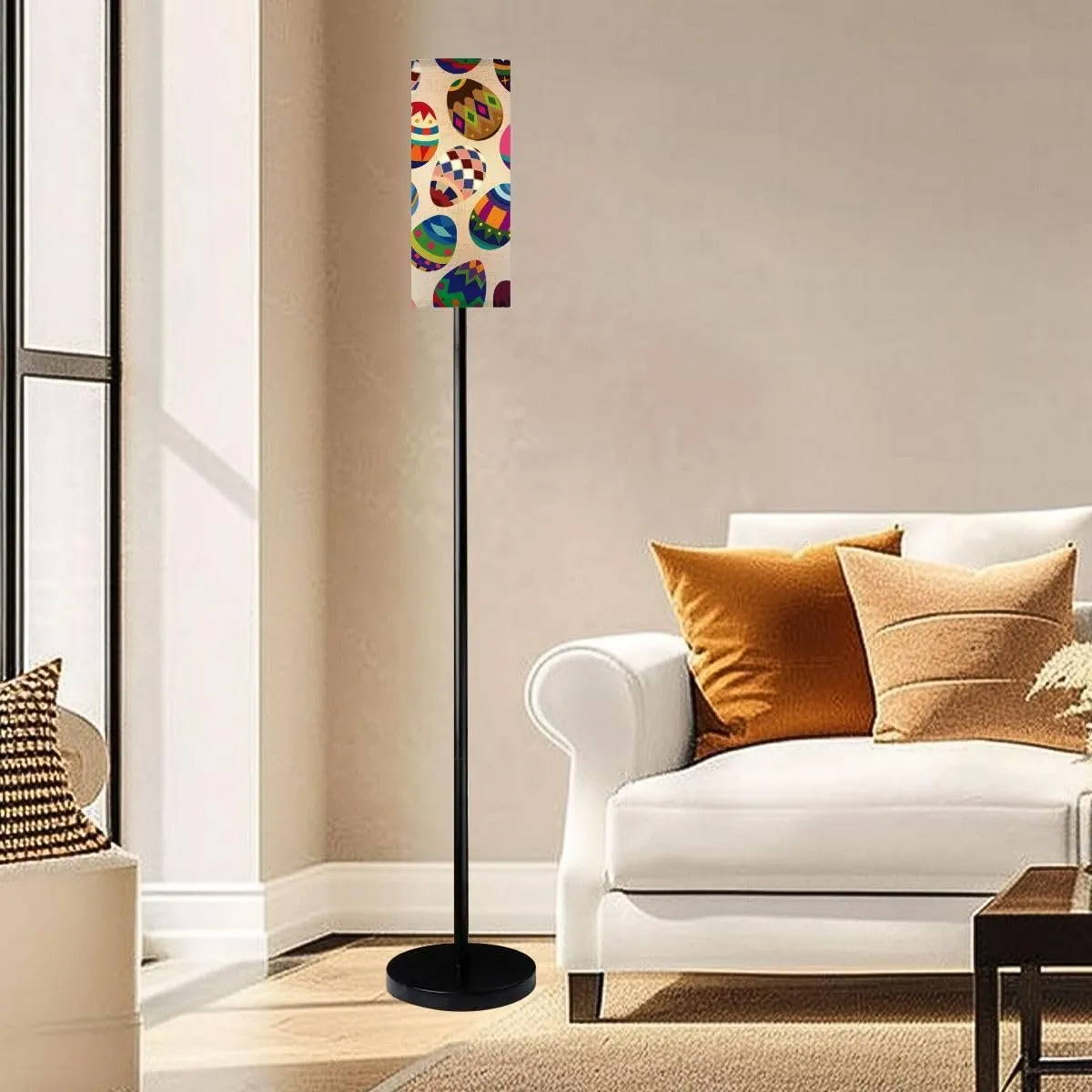 Seamless Easter Egg Pattern Modern Floor Lamp Minimalist Standing Lamps for Living Room LED Corner Lamp Remote Control Metal Pole Lamp for Bedroom, Reading