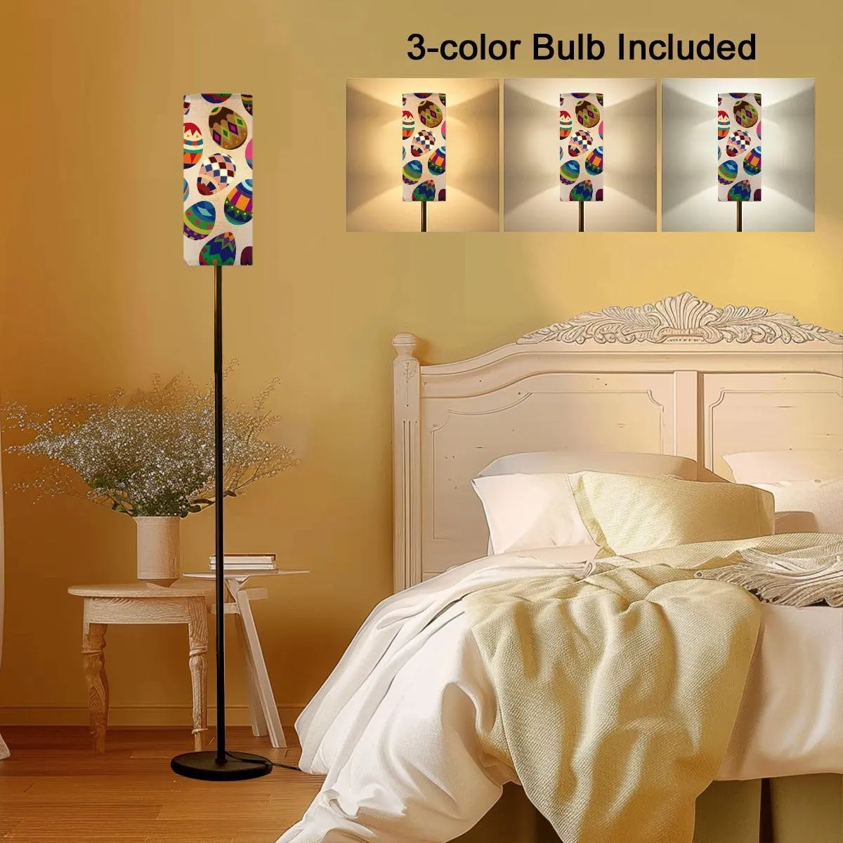 Seamless Easter Egg Pattern Modern Floor Lamp Minimalist Standing Lamps for Living Room LED Corner Lamp Remote Control Metal Pole Lamp for Bedroom, Reading