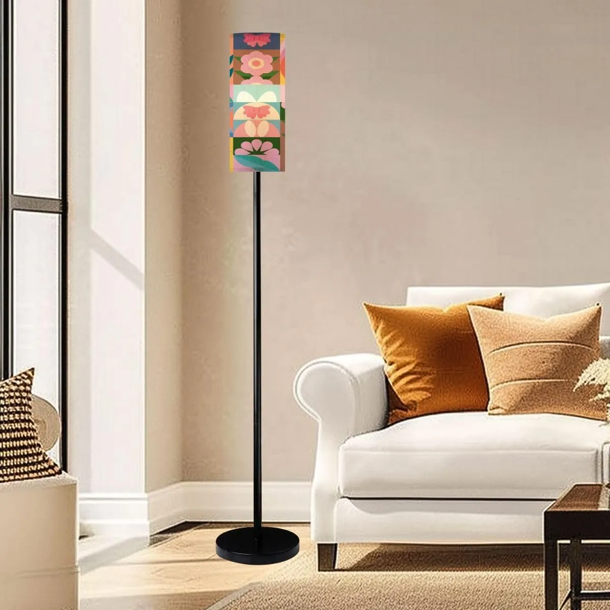 Seamless Pattern Flowers Happy Easter Seamless Modern Floor Lamp Minimalist Standing Lamps for Living Room LED Corner Lamp Remote Control Metal Pole Lamp for Bedroom, Reading