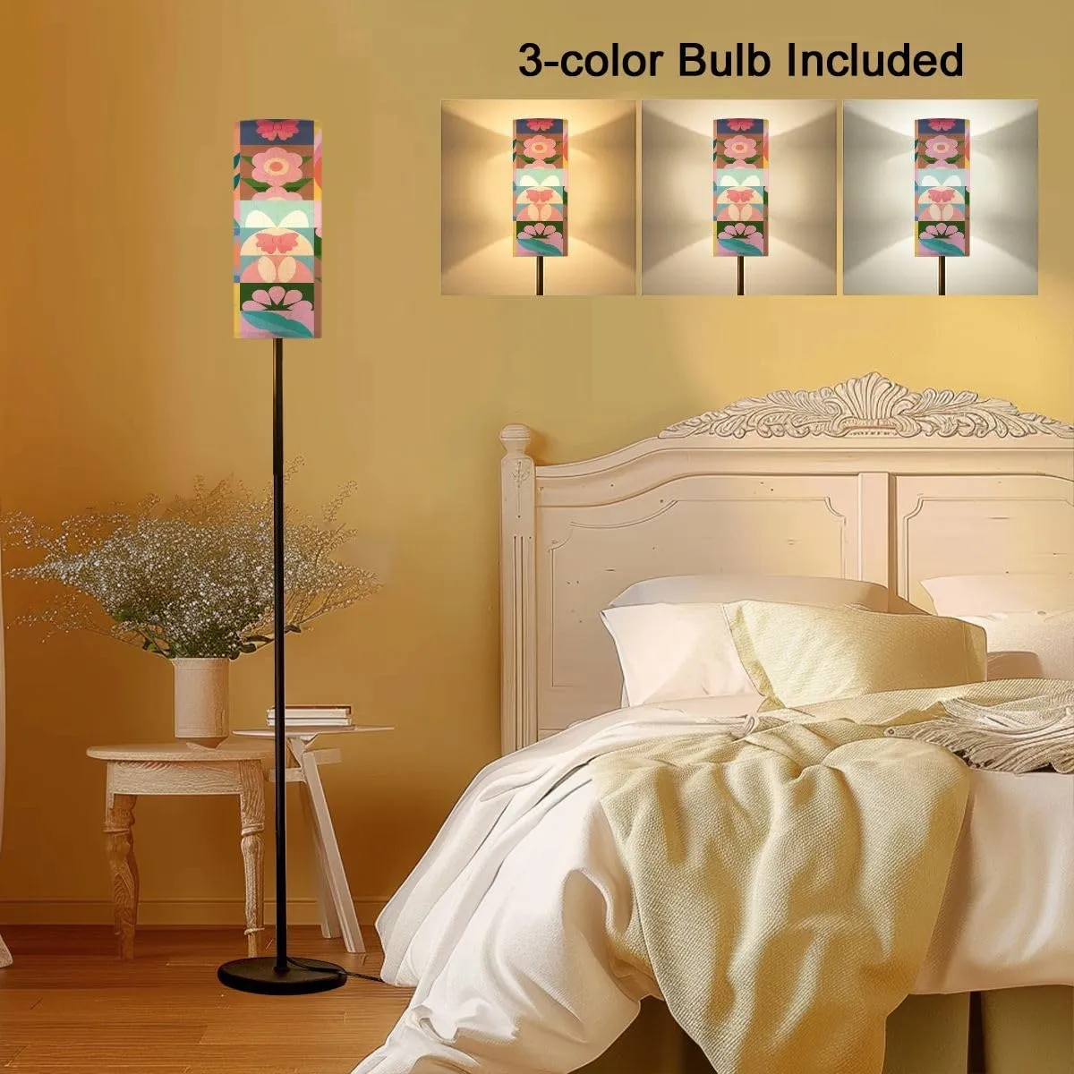 Seamless Pattern Flowers Happy Easter Seamless Modern Floor Lamp Minimalist Standing Lamps for Living Room LED Corner Lamp Remote Control Metal Pole Lamp for Bedroom, Reading